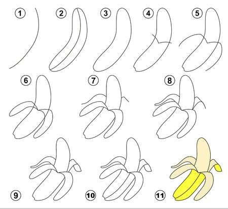 نقاشی های کودکانه از موز به صورت ساده و مرحله به مرحله